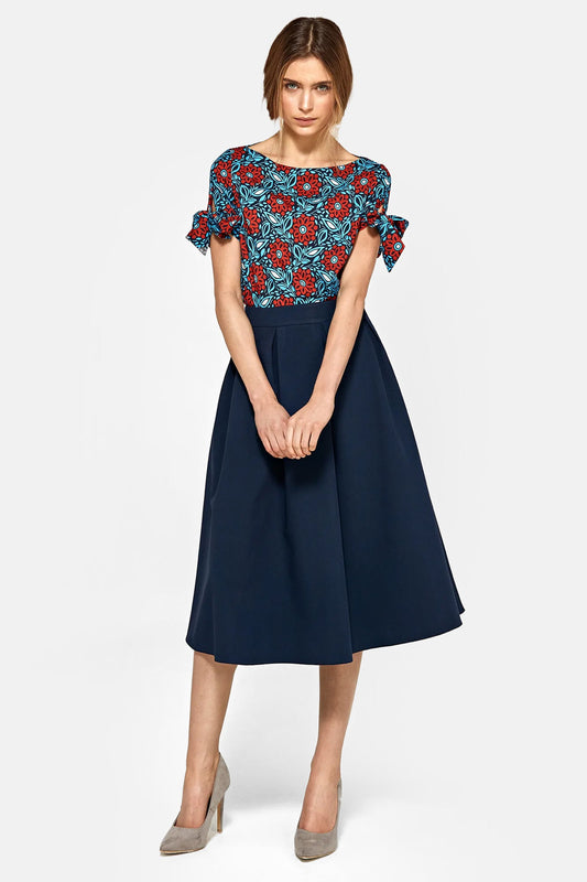Flared pleated midi skirt