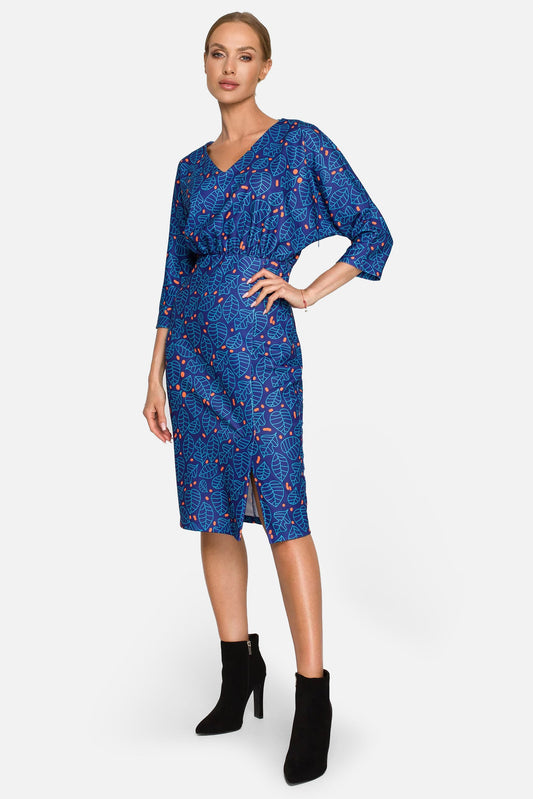 Patterned midi dress with a V-neck