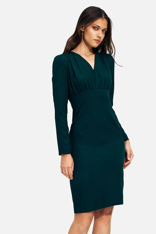 Trapeze dress with tie at neckline