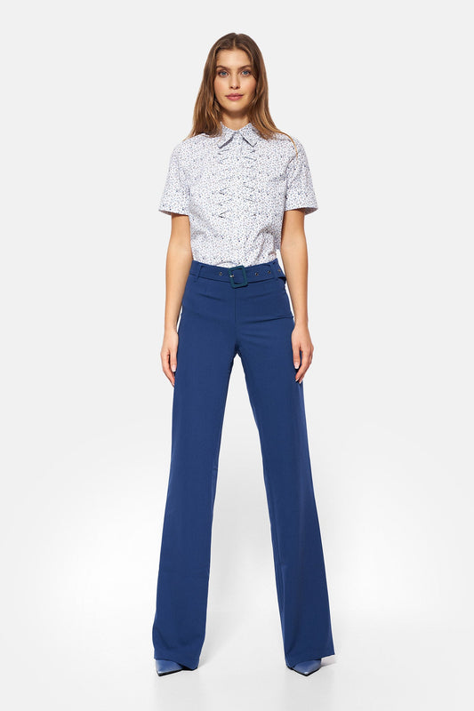 Cobalt trousers with wide-down leg
