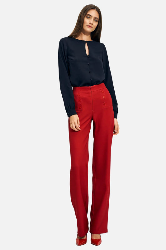 Red high-waisted wide leg pants