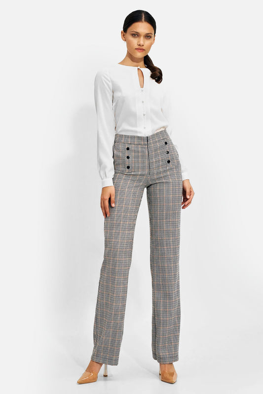 High-waisted wide leg pants with checkered pattern