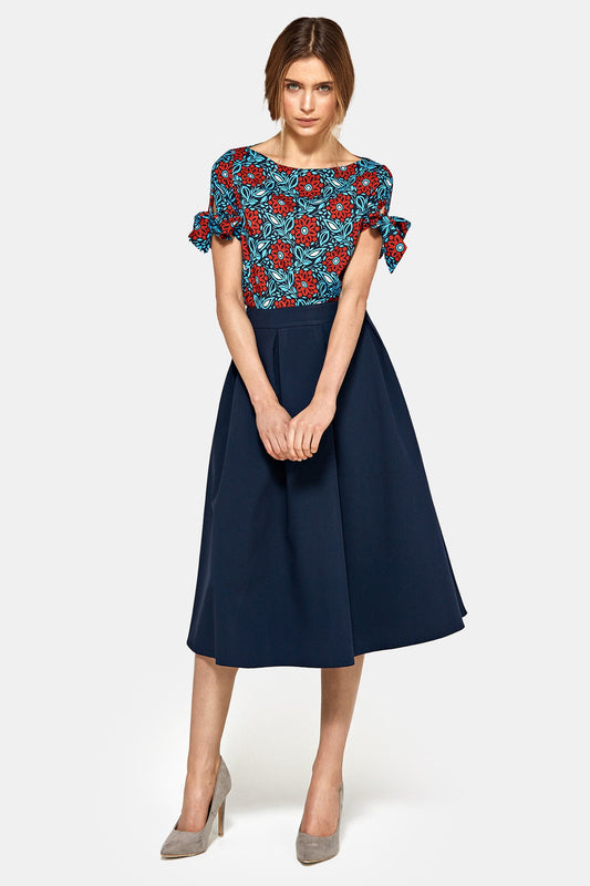 Midi skirt with pleats - navy blue