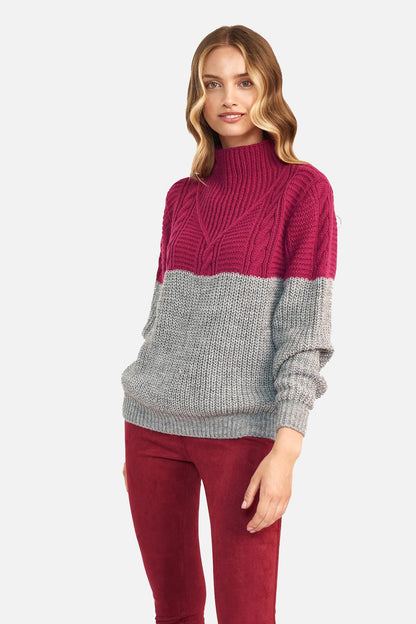 Two-tone sweater - raspberry/gray