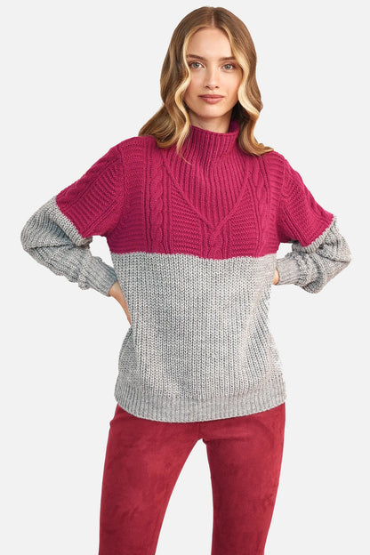 Two-tone sweater - raspberry/gray