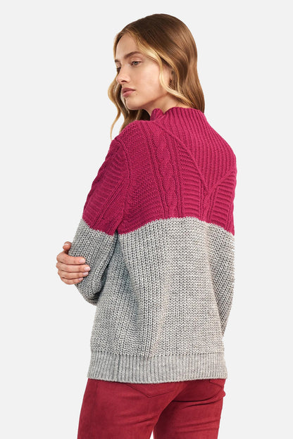 Two-tone sweater - raspberry/gray