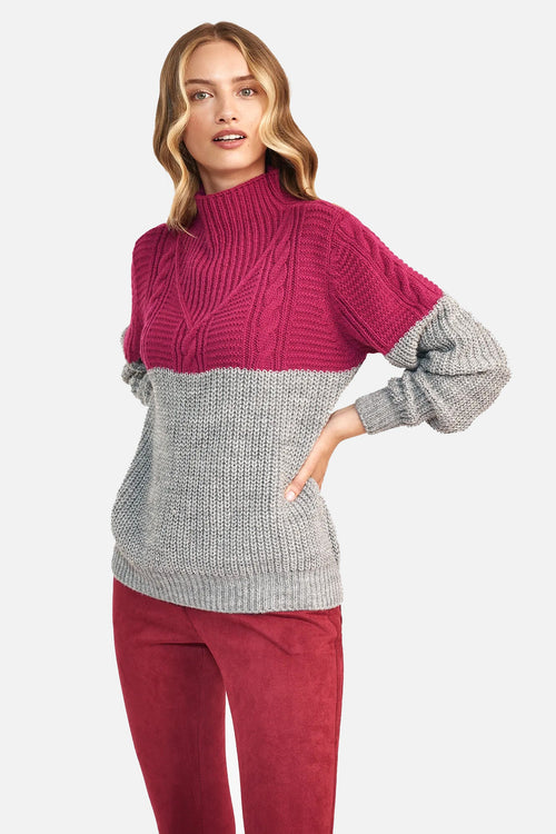 Two-tone sweater - raspberry/gray